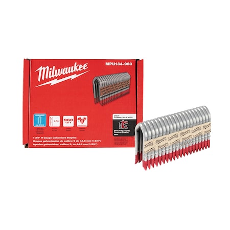 Milwaukee Tool Cable Staples, 9 ga, Diamond Crown, 1-3/4 in Leg L, Aluminum, 960 PK MPU134-960