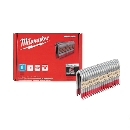 Milwaukee Tool Cable Staples, 9 ga, Diamond Crown, 2 in Leg L, Aluminum, 960 PK MPU2-960