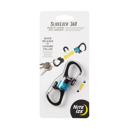 Nite Ize SLIDELOCK 360 Degree MAGNETIC LOCKING DUAL CARABINER, 1.6in Length, Aluminum, Blue MSBL-03-R7