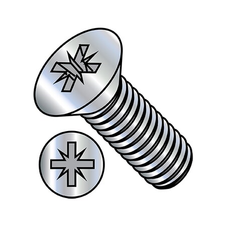 Zoro Select #6-32 x 1/4 in Pozidriv Flat Machine Screw, Zinc Plated Steel, 10000 PK 0604MZF