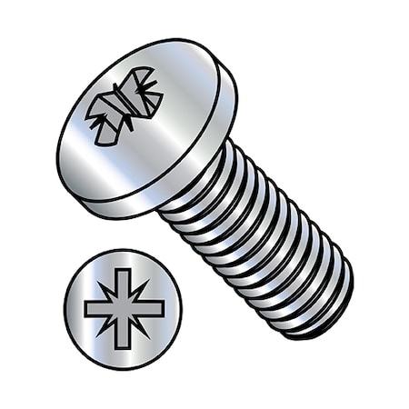 Zoro Select #6-32 x 1/2 in Pozidriv Pan Machine Screw, Zinc Plated