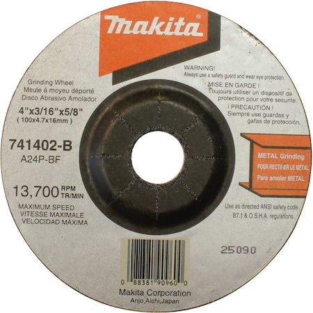 Makita 4" x 3/16" x 5/8" Grinding Wheel, 24 Grit, 25/pk 741402-B-25