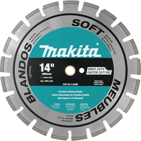 Makita Diamond Blade, Soft Material, Segment, 14" A-94655