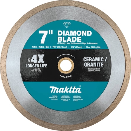 Makita Diamond Blade, 7", Continuous Rim, Genera B-69571