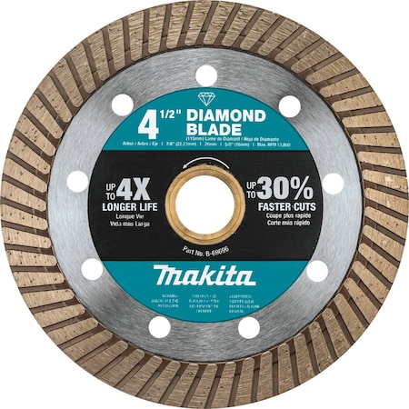 Makita 4-1/2" Diamond Blade, Turbo, General Purpose B-69696