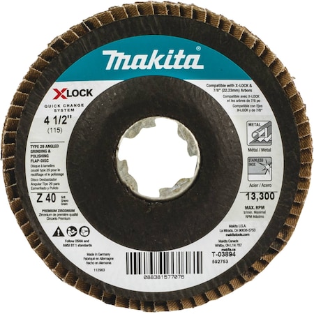 Makita X-LOCK 4 1/2" Type 29 Flap Disc, 40 Grit T-03894