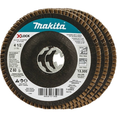 Makita X-LOCK 4 1/2" Type 29 Flap Disc, 60 Grit T-03903-3