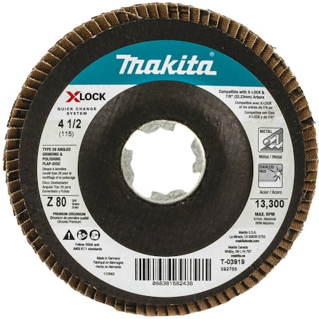 Makita X-LOCK 4 1/2" Type 29 Flap Disc, 80 Grit T-03919