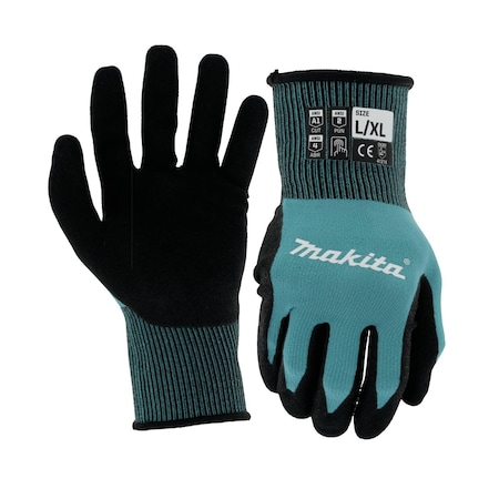 Makita Gloves, Cut Level 1, Nitrile, Large/XL, Cut Level A1 , Dipped , Nitrile , Large/X-Large T-04123