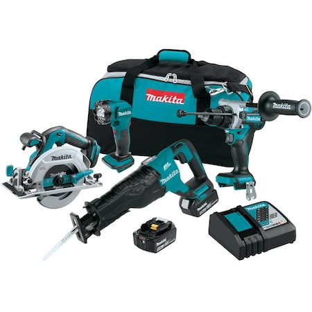 Makita LXT Brushless 4pcs, Combo Kit, 18V, (5.0Ah) XT454T