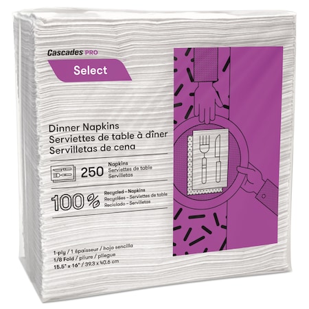 Cascades Pro Dinner Napkin, 1/8 Fold, White, PK3000 N050