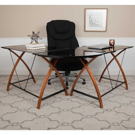Flash Furniture Black Glass L-Shape Corner Computer Desk NAN-JN-2824SL-COMBO-BK-GG
