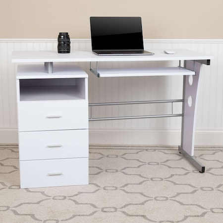 Flash Furniture White Desk with Three Drawer Pedestal an NAN-WK-008-WH-GG