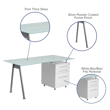 Flash Furniture Nan Wk 021 Gg 423 67 Computer Desk 31 1 2 X 59 29 Frosted Top White Finish Iron Table Glass Zoro Com Flash Furniture Nan Wk 021 Gg 423 67, Flash Furniture Frosted Computer Desk With 3 Drawer Pedestal White