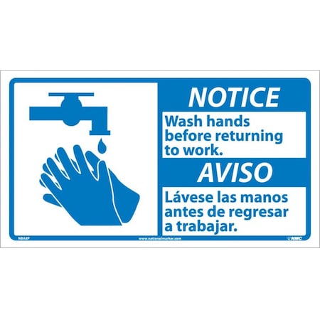 NMC Notice Wash Hands Before Work Sign - Bilingual, NBA8P NBA8P