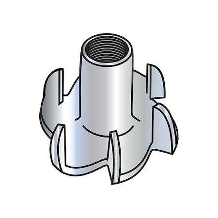 Zoro Select T-Nut, 6 Prongs, 1/4"-20, Steel, Zinc Plated, 0.305 in Barrel Dia, 7/16 in Barrel Ht, 2000 PK 1407NT6