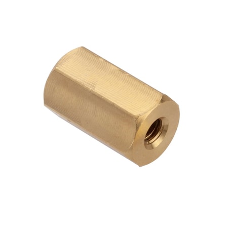 Ampg Coupling Nut, #8-32, Brass, Plain, 5/8 in Lg, 3/8 in Hex Wd NUT609832