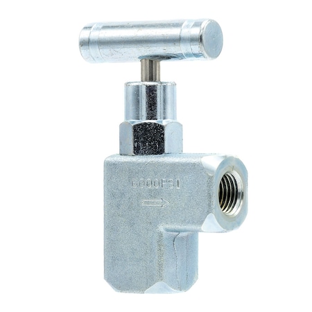 Pic Gauges Needle Valve, 1/4"FxF, Angle, CS, 6K psi NV-CS-1/4-GS-90-FXF