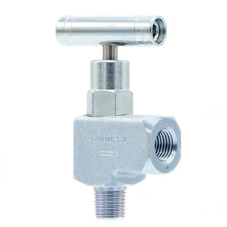 Pic Gauges Needle Valve, 1/4"MxF, Angle, CS, 6K psi NV-CS-1/4-GS-90-MXF