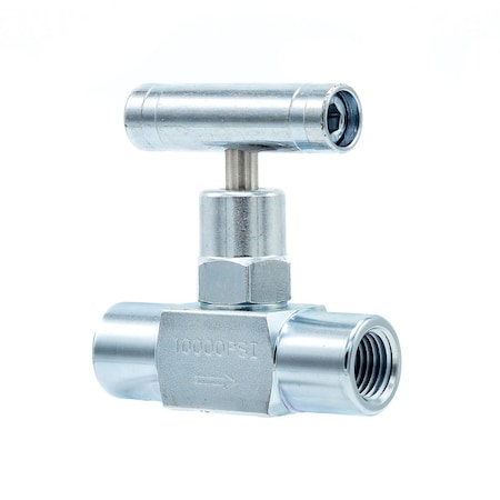 Pic Gauges Needle Valve, 1/4"FxF, Straight, CS, 10K psi NV-CS-1/4-HS-180-FXF