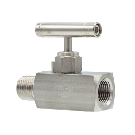 Pic Gauges Needle Valve, 1/2"MxF, Straight, SS, 6K psi NV-SS-1/2-GS-180-MXF