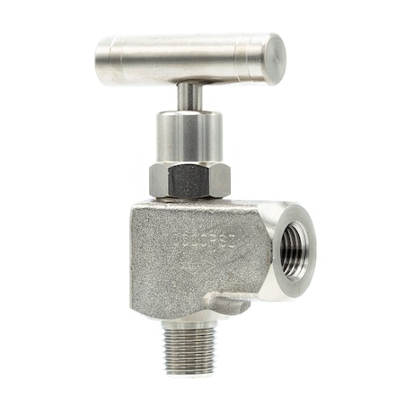 Pic Gauges Needle Valve, 1/4"MxF, Angle, 316SS, 10K psi NV-SS-1/4-HS-90-MXF