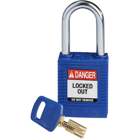 Brady Safekey Lockout Padlock Nylon Blue 1.5" Steel Sh NYL-BLU-38ST-KD