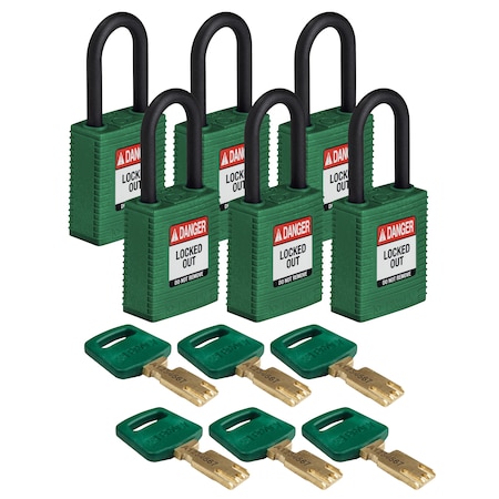 Brady Safekey Lockout Padlock Nylon Green 1.5" Pl NYL-GRN-38PL-KA6PK