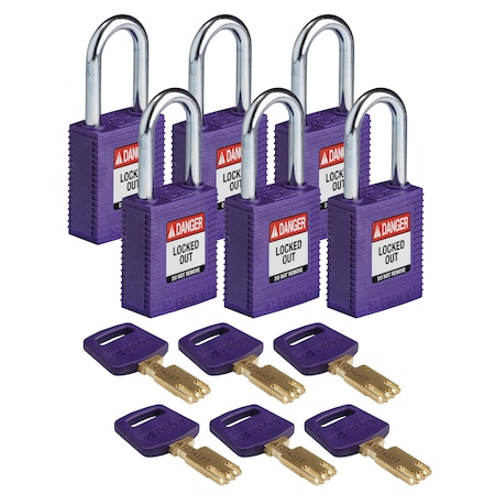 Brady Safekey Lockout Padlock Nylon Purple 1.5" S NYL-PRP-38ST-KD6PK