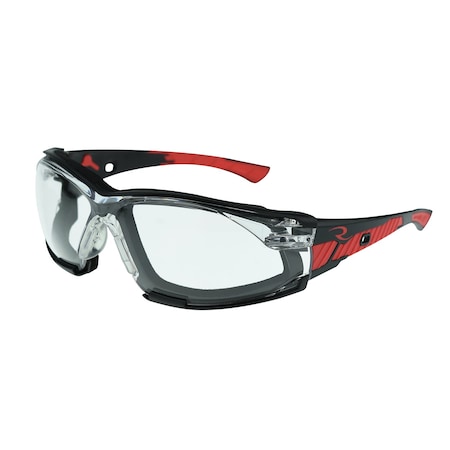 Radians Obliterator IQ, Safety Glasses, IQuity Anti-Fog & Anti-Scratch, Clear IQ Lens, Black / Red Frame OBL1-13
