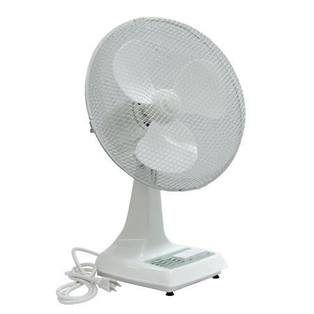 Tpi Desk Fan, 12", 120V White Plastic Open Ven ODF-12