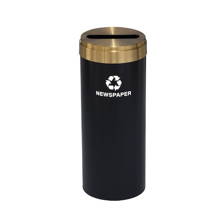 Glaro 12 gal Round Recycling Bin, Satin Black/Satin Brass P-1232BK-BE-P3