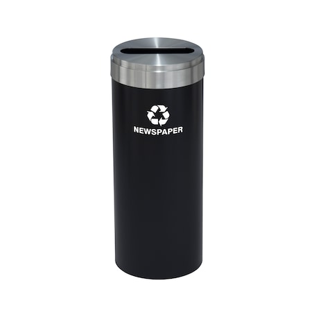 Glaro 12 gal Round Recycling Bin, Satin Black/Satin Aluminum P-1232BK-SA-P3