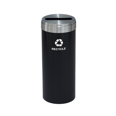 Glaro 12 gal Round Recycling Bin, Satin Black/Satin Aluminum P-1232BK-SA-P5
