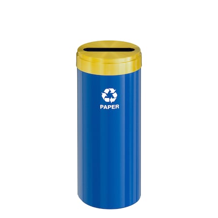 Glaro 12 gal Round Recycling Bin, Blue/Satin Brass P-1232BL-BE-P2