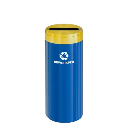Glaro 12 gal Round Recycling Bin, Blue/Satin Brass P-1232BL-BE-P3