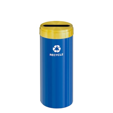Glaro 12 gal Round Recycling Bin, Blue/Satin Brass P-1232BL-BE-P5