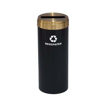 Glaro 15 gal Round Recycling Bin, Satin Black/Satin Brass P-1242BK-BE-P3