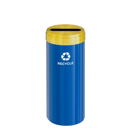 Glaro 15 gal Round Recycling Bin, Blue/Satin Brass P-1242BL-BE-P5