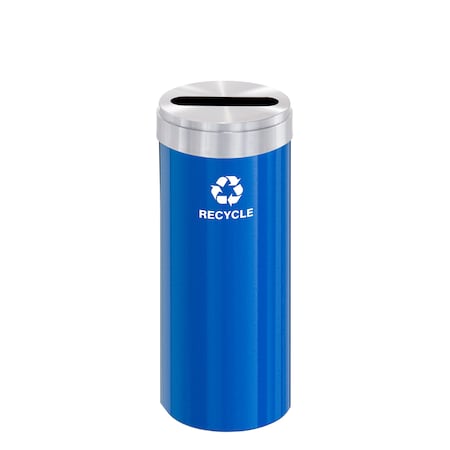 Glaro 15 gal Round Recycling Bin, Blue/Satin Aluminum P-1242BL-SA-P5