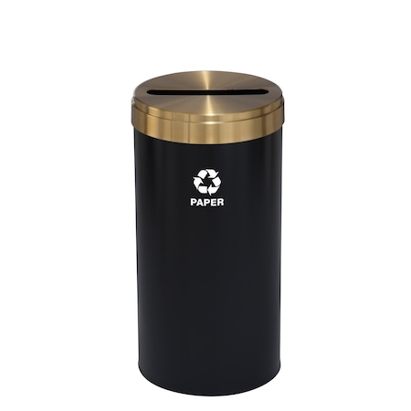 Glaro 16 gal Round Recycling Bin, Satin Black/Satin Brass P-1532BK-BE-P2