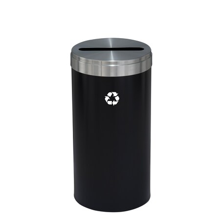 Glaro 16 gal Round Recycling Bin, Satin Black/Satin Aluminum P-1532BK-SA-P1