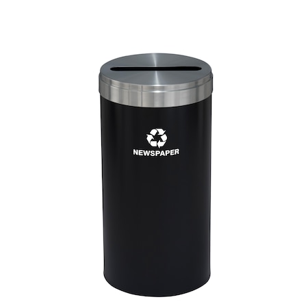 Glaro 16 gal Round Recycling Bin, Satin Black/Satin Aluminum P-1532BK-SA-P3