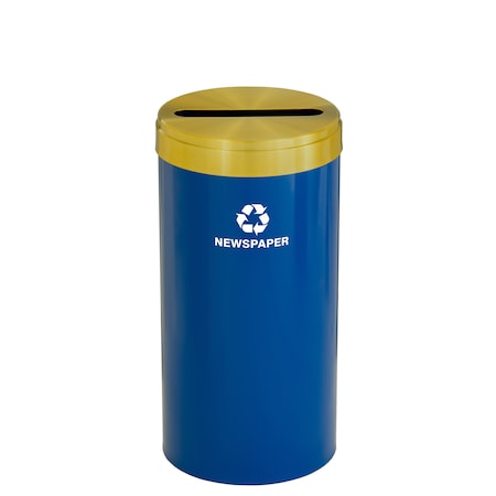 Glaro 16 gal Round Recycling Bin, Blue/Satin Brass P-1532BL-BE-P3