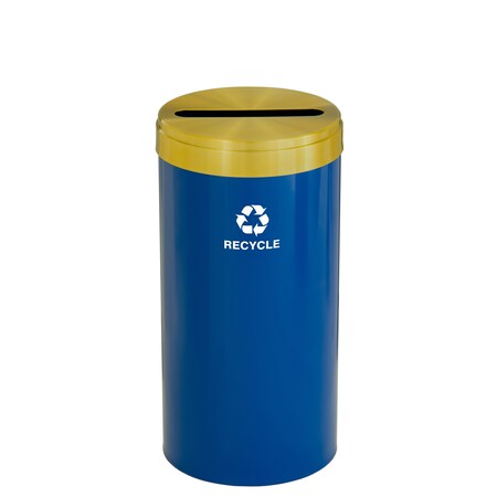 Glaro 16 gal Round Recycling Bin, Blue/Satin Brass P-1532BL-BE-P5