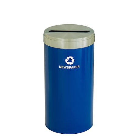 Glaro 16 gal Round Recycling Bin, Blue/Satin Aluminum P-1532BL-SA-P3