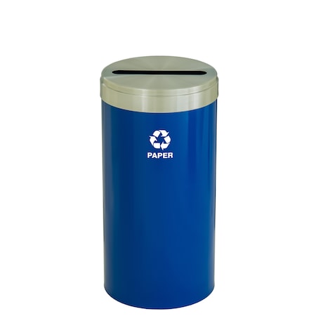 Glaro 23 gal Round Recycling Bin, Blue/Satin Aluminum P-1542BL-SA-P2