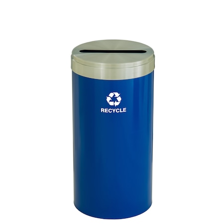 Glaro 23 gal Round Recycling Bin, Blue/Satin Aluminum P-1542BL-SA-P5
