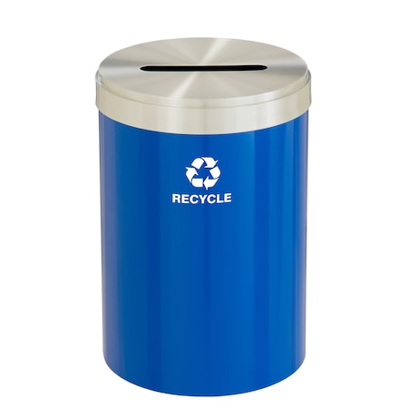Glaro 33 gal Round Recycling Bin, Blue/Satin Aluminum P-2032BL-SA-P5