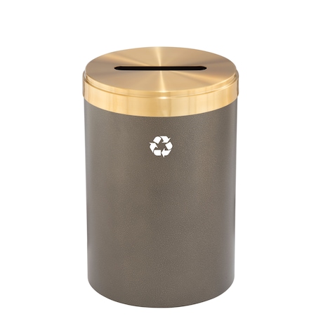 Glaro 33 gal Round Recycling Bin, Bronze Vein/Satin Brass P-2032BV-BE-P1